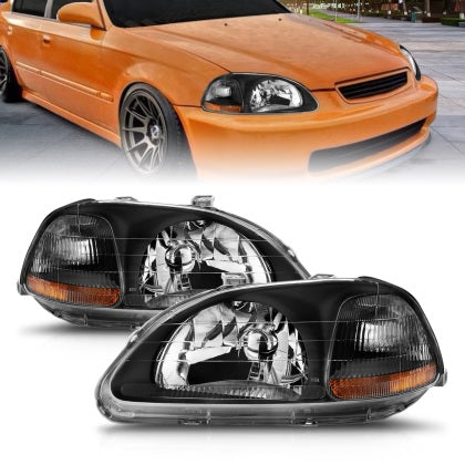 Headlights Black/Amber - 96-98 Honda Civic